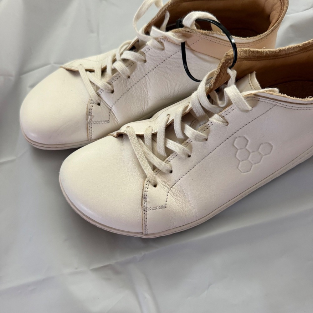 Vivobarefoot Womens Primus Lux Leather Barefoot Sneakers 39 White Tan Minimalist